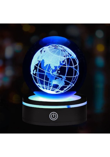 Dünya Tasarımlı Usb'li Dönen Cam Küre Çok Renkli