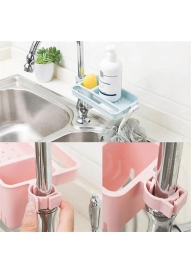 Buffer Musluğa Takılan Sünger Havlu Askılı Sabun Hazneli Mutfak Banyo Lavabo Düzenleyici Organizer Çok Renkli