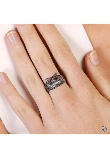 Mineral Takı Garnet Baykus Tasarım Yüzük