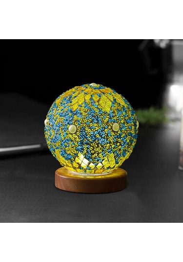 Homyl Gece Işığı Yatak Başı Usb Cam Mozaik Top Türk Lambası Yeşil Çok Renkli