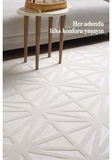 Modern Halı Yıkanabilir Halı Kaymaz Tabanlı Halı Yolluk Krem Halı Salon Halısı Mutfak Halısı Sisal Krem