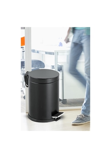 Siyah Renkli Paslanmaz Çelik Pedallı 12 Lt Çöp Kovası Siyah