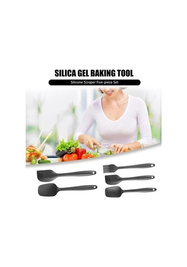 Ulzyvf Siyah Silikon Spatula Seti - 5 Parça Pişirme Araçları Scr Siyah Siyah