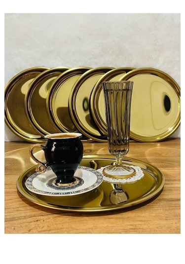 Bimote 6'lı Gold Paslanmaz Çelik 20 Cm Yuvarlak Çay, Kahve, Pasta