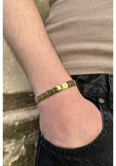 K. Atatürk İmzalı İtalyan Charm Unisex Çelik Bileklik Scb54 Sarı