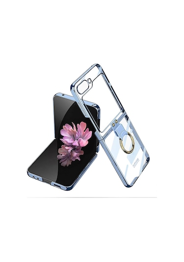 Galaxy Uyumlu Z Flip 6 Kılıf Zore Yüzüklü Kıpta Kapak Mavi