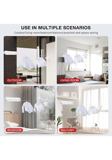 Ganzhoushop Ev Taşınabilir Geri Çekilebilir Çamaşır İpi İç Mekan Dış Mekan Plastik Askılı Çamaşır İpi Duvara Monte Çamaşır İpi Kompakt Çamaşır İpi 5 Hat Çok Renkli