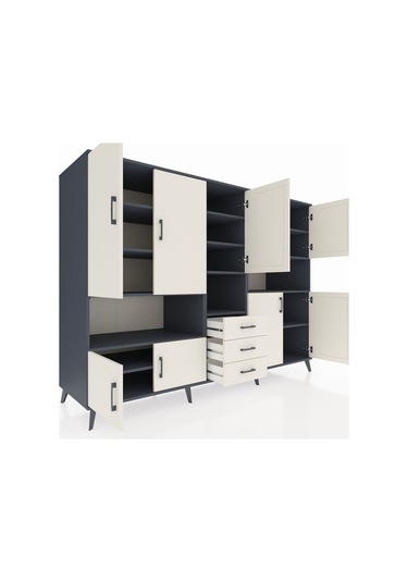 Kronos Dolap 13 Raflı 3 Çekmeceli 9 Kapaklı 220x59x163 Antrasit-a Antrasit-aytaşı