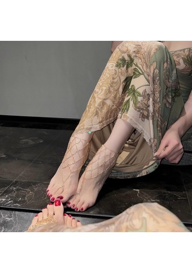 Gelgit Halhal Kadın Çok Katmanlı Saçaklı Halhal Retro Bacak Zinciri Takı Seksi Egzotik Cos Ayak Zinciri Altın Altın