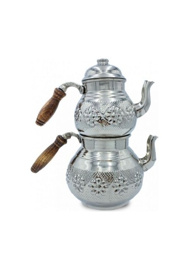 Çaydanlık Bakır Büyük Boy Gümüş Papatya Model Gri