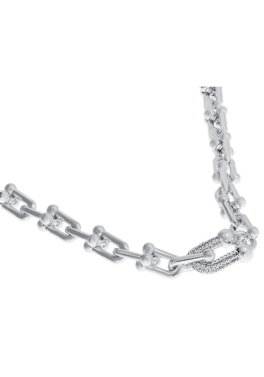 Bayan Taşlı Çelik Halka Detay Kolye Silver