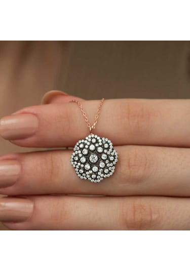 Gümüş Çiçek Desenli Elmas Montür Kolye (510926049)