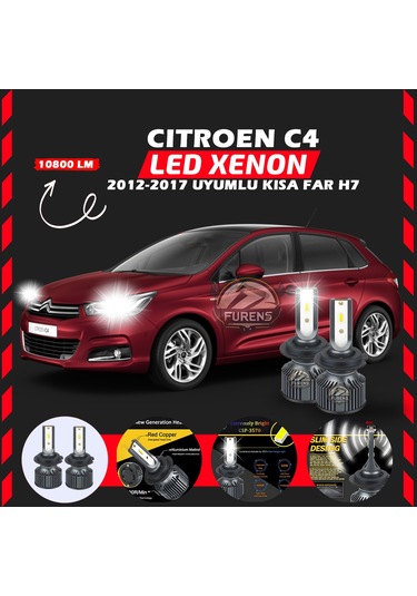 Citroen C4 2012-2017 Kısa Far Uyumlu Şimşek Etkilii Led Xenon Premium Seriess H7