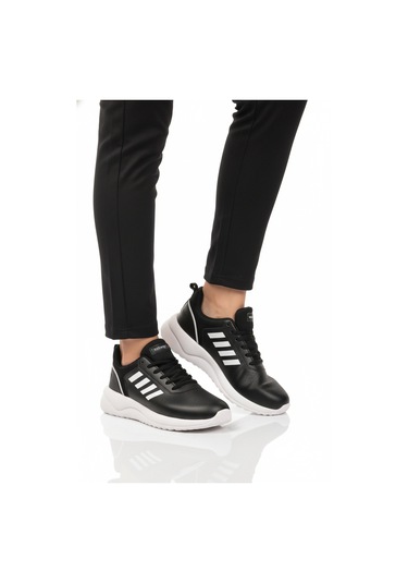Siyah Beyaz Bağcıklı Hafif Esnek Unisex Spor Ayakkabı Nereus G Siyah - Beyaz