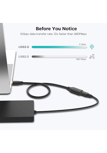 Qgeem QG-CVQ21 USB 3.0 Adaptör Uzatma Kablosu 1 Metre