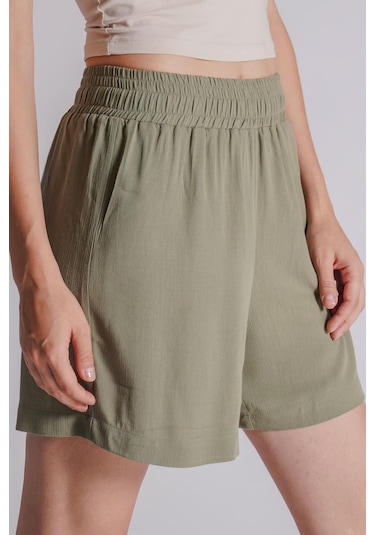 Braccas Kadın Beli Lastikli Jogger Şort Haki Haki