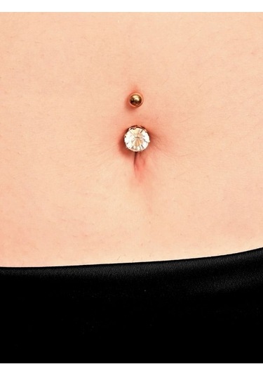 Gold Yuvarlak Zirkon Taş 8 Mm Zirkon Taş 316l Cerrahi Çelik Göbek Piercing-gbkpr65 Çok Renkli