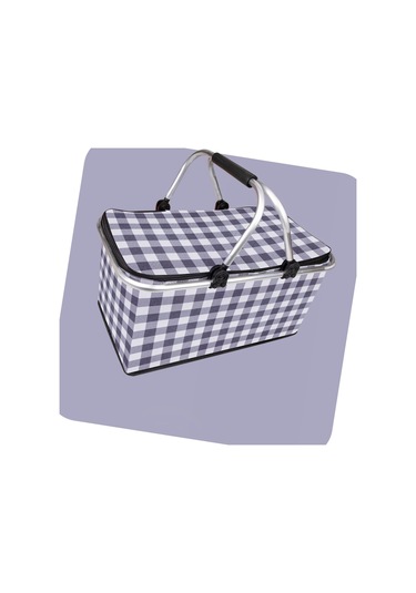 Yalıtımlı Sepet Taşınabilir Katlanabilir Isı Yalıtımı Ve Soğuk Depolama Piknik Sepeti Açık Hava Aile Gri Ekose Genel Stil Çok Renkli