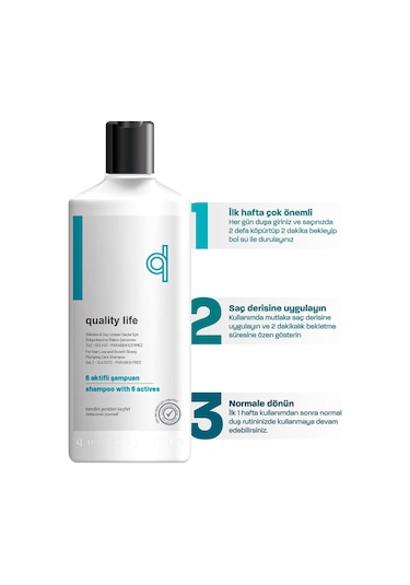 Quality Life Ql 6 Aktifli Dökülen & Geç Uzayan Saçlar İçin Şampuan 300 ML