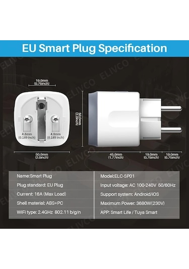 Motion003 Elivco Tuya Wifi Akıllı Priz Elc-sp01 16a Ab Fişi 110v220v Uygulama Kontrolü Wi-f