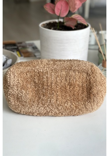 El Yapımı Taba Rengi Teddy Yün Örgü El Çantası Taba