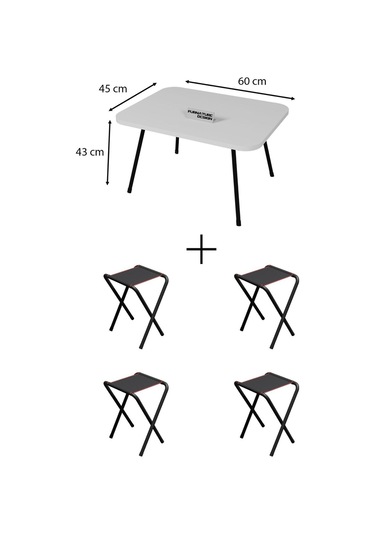 4 Adet Katlanır Kamp Taburesi Ve Katlanır Kamp Masası Seti 45x60 Beyaz