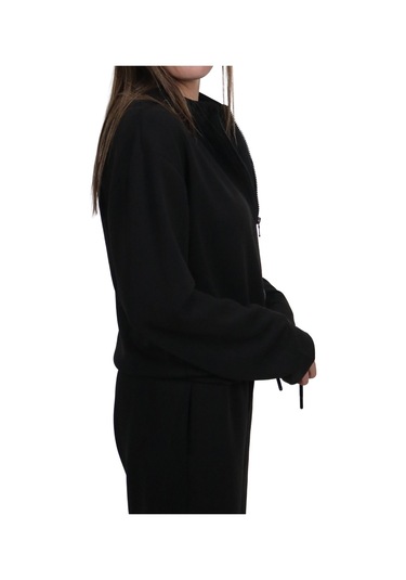 Kadın Modal Kumaş Bel Bağcıklı Siyah Ceket Hırka Siyah