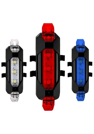 Eldrive Bisiklet İkaz Lambası Su Geçirmez Usb Şarj Led 3 Lü Set Kırmızı - Siyah - Mavi