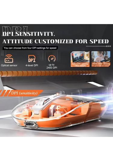 Springsun Kablosuz Şeffaf Üç Modlu Mouse Turuncu