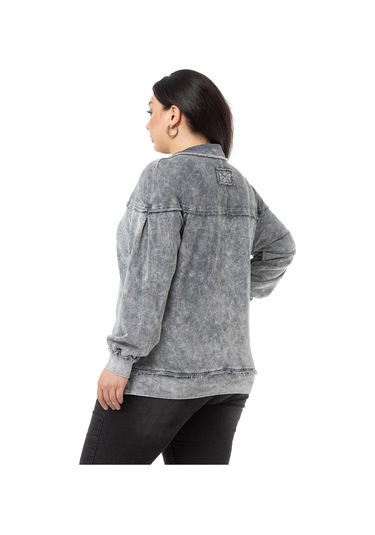 Büyük Beden Pis Dikişli Fermuarlı Yırtmaçlı Parça Boyalı Gri Sweatshirt-gri Gri