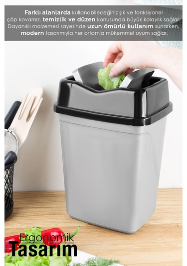 Çift Kapaklı Kelebek Çöp Kovası - Tezgah Üstü Çöp Kovası Banyo Mutfak Çöp Kovası 5 Litre Gri