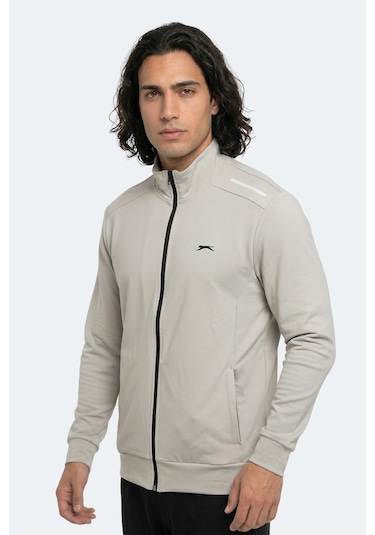 Slazenger Revolver Erkek Fermuarlı Dik Yaka Cepli Gri Sweatshırt
