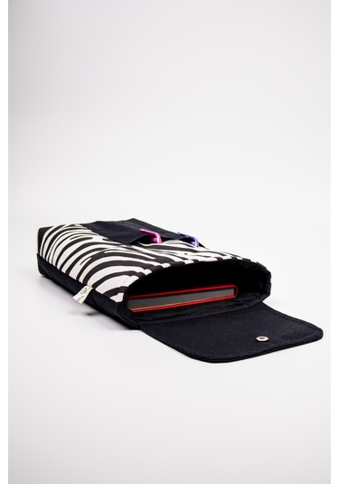 Kitap Defter Tablet Çantası Kanvas Zebra Desenli Organizer 25x30 Cm Kılıf