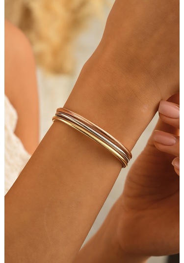 Sefa Gold 14 Ayar Altın İtalyan Esnek Bileklik Sarı Sarı - Beyaz Altın