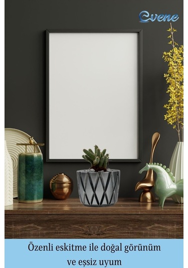 Saksı Çiçek Kaktüs Saksısı Lüx 11 Cm Altın Eskitme Varak Boyalı Baklava Desen Saksı Çiçeklik - Gümüş Eskitme