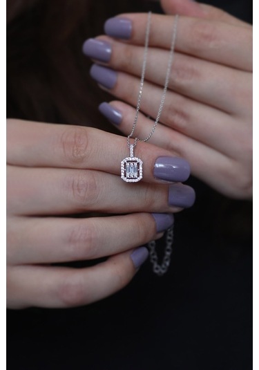 Baget Taşlı Tasarım Kadın Gümüş Kolye