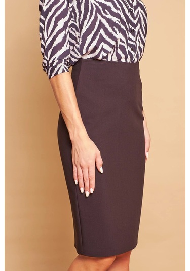 Astarlı Yüksek Bel Diz Altı Hafif Likralı Yırtmaçlı Kumaş Ofis Kalem Etek -siyah Siyah