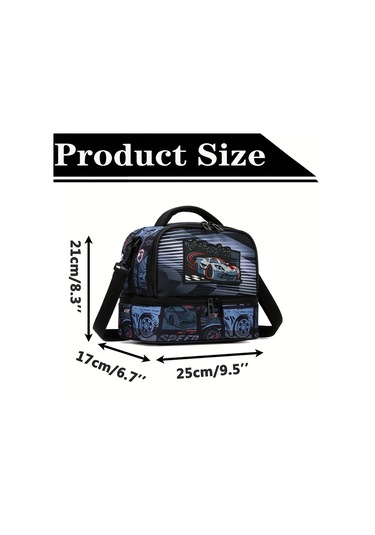 Maxaccess Black Çocuk İzole Çift Bölmeli Okul Spor Oyuncak Araba Desenli Yemek Çantası Black