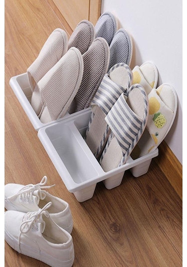 4 Adet Roma 3 Bölmeli Ayakkabı Terlik Organizatörü Dikey Ayakkabı Kutusu Rampası