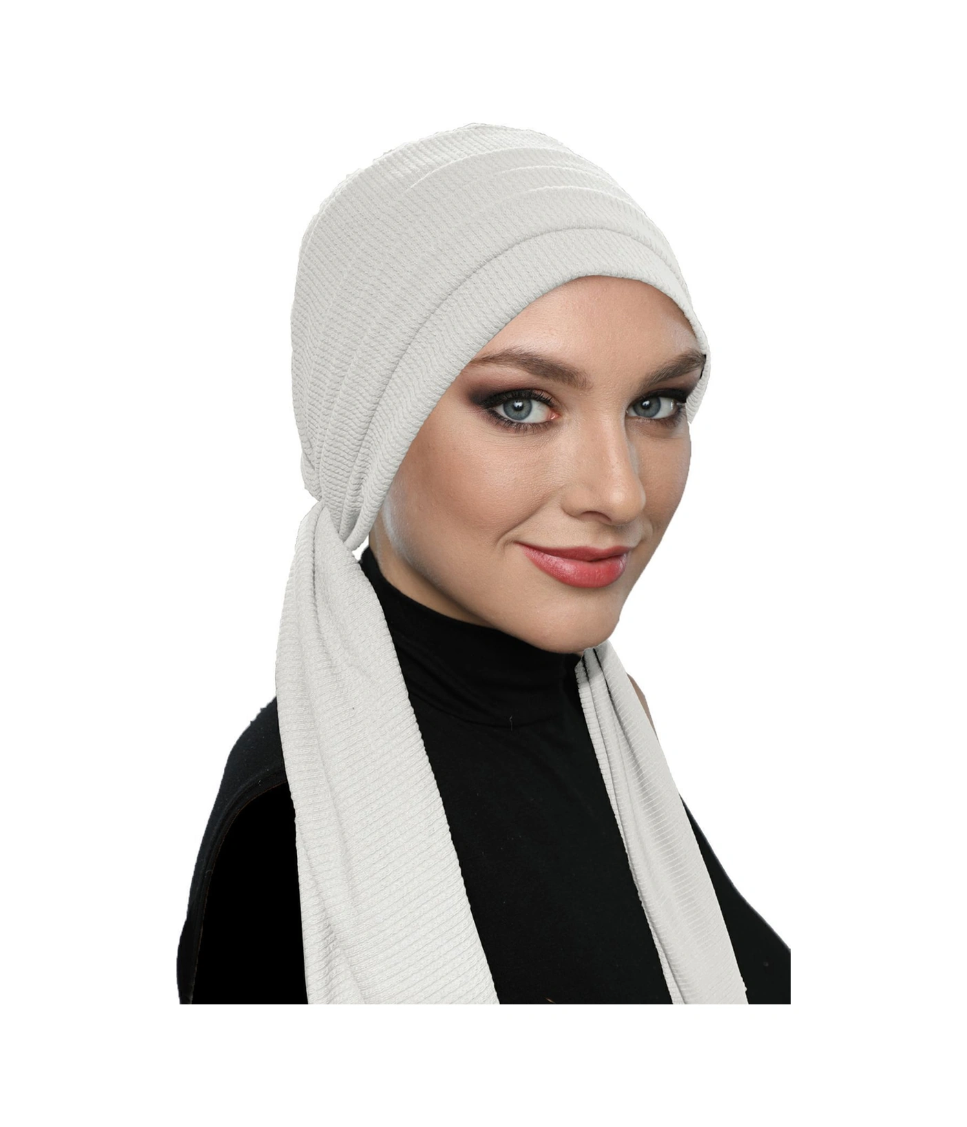 Fitilli Penye Bağlama Krem Hazır Türban Tesettür Bone Krem