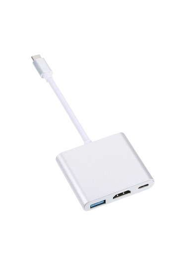Yaozixa Type-c'den Hdmı+usb3.0+type-c'ye 3-in-1 Dönüştürücü, 4k Destekli, Pd Şarj, Gümüş, Alüminyum Kasa, Dönüşümlü Bağlantı