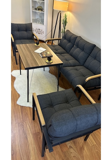 Modern Style Home Modern Sarıyer Balkon, Bahçe, Cafe - Metal Kanepe Koltuk Takımı - 3+1+1+masa Antrasit Modernk026 Antrasit