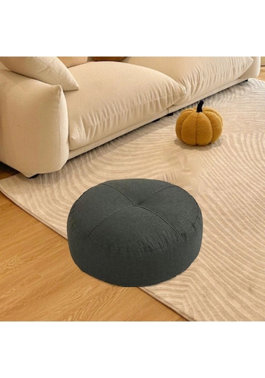 Homyl Yuvarlak Yer Minderi Dekoratif Meditasyon Oturma Koyu Gri