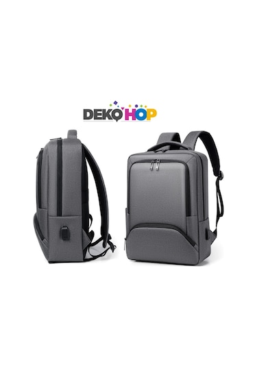 Laptop Sırt Çantası Usb Girişli Notebook Apple Uyumlu iPad  Çantası Grı
