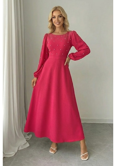 Khi-zai Kadın Bel Dekolteli Modern Kesim Elbise Pembe
