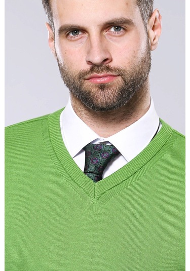 Wessi V Yaka Erkek Triko - Yeşil