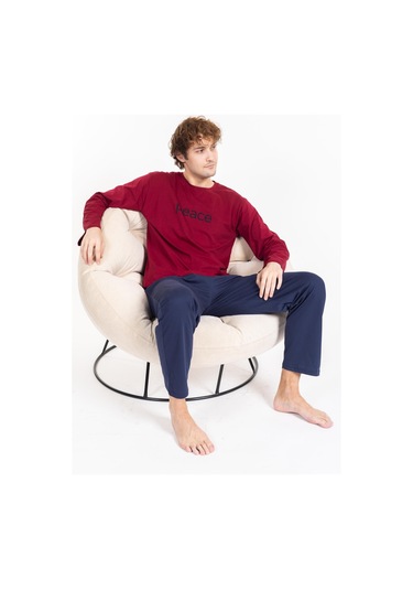 Erkek Penye Pamuk Regular Kalıp Sıfır Yaka Kaliteli Pijama Takımı A803123 Bordo