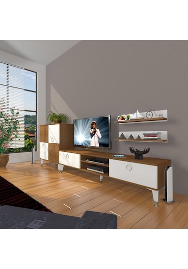 Decoraktiv Eko On Mdf Dvd Gold Tv Ünitesi Tv Sehpası Ceviz - Beyaz