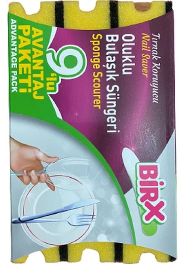 Birx Oluklu Bulaşık Süngeri 9'lu
