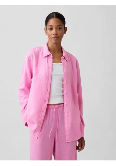 Gap V-lınen Easy Shırt Pembe